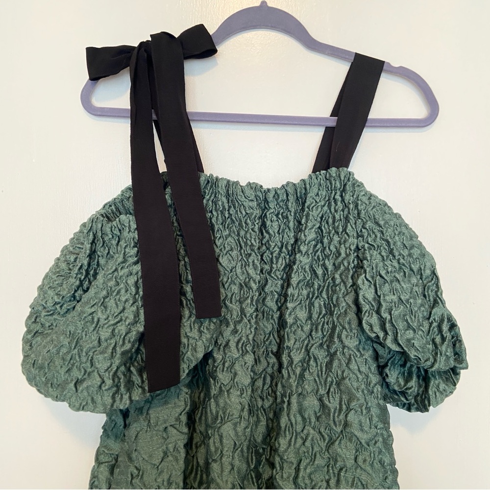 $1,600 Ulla Johnson Runway Francoise Green Wool Silk Smocked Gown - Picture 5 of 14